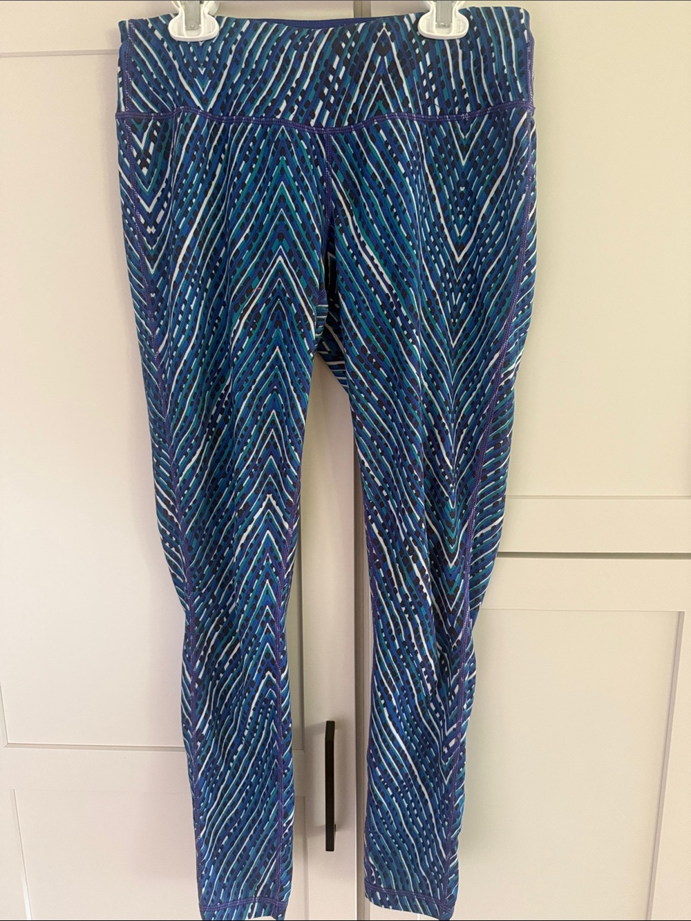Woman's Prana Blue Patterned Stretch Active Leggings
